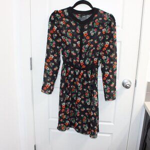Maje Rib Trim Floral Chiffon Dress Designer Long Sleeve Fall Size size 3